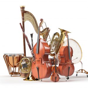 Orchesterinstrumente Pauke Harfe klarinette Kontrabass Violoncello Violine Waldhorn Tuba Snare Trommel Timpani